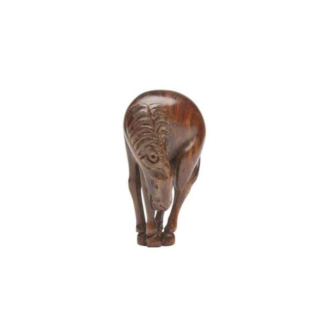An Extremely Rare Carved Wood Netsuke of a Standing Horse, Meiji Period