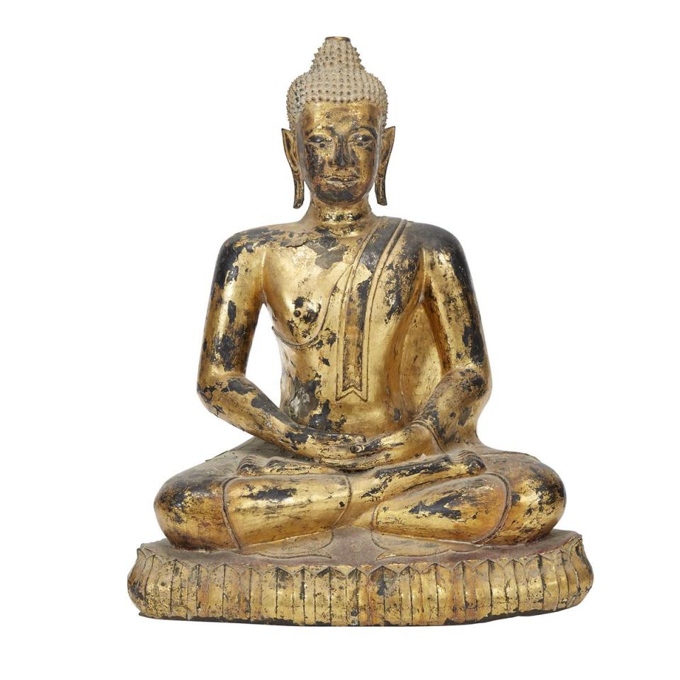 A North Thai, Ayutthaya Style, Gilt Bronze Figure of Buddha Shakyamuni, 17th Century 