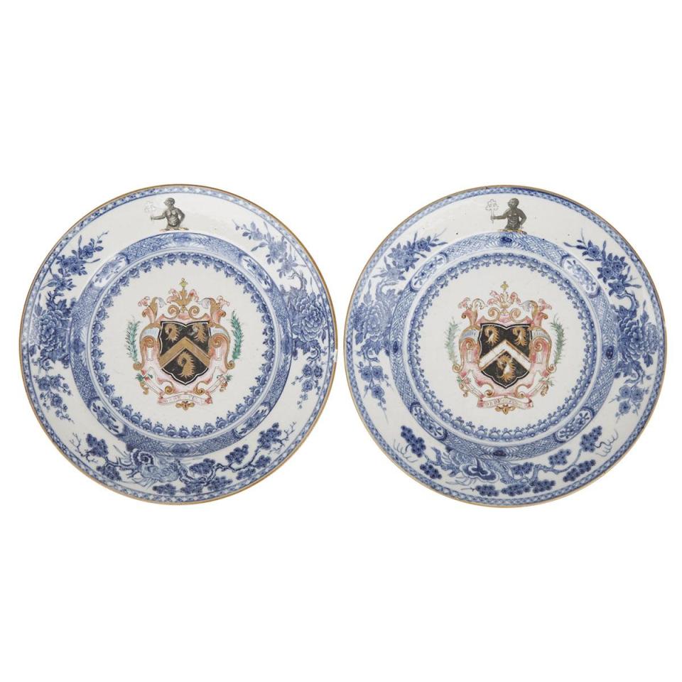 A Pair of Chinese Export Armorial Plates, Godfrey, Yongzheng Period, Circa 1725