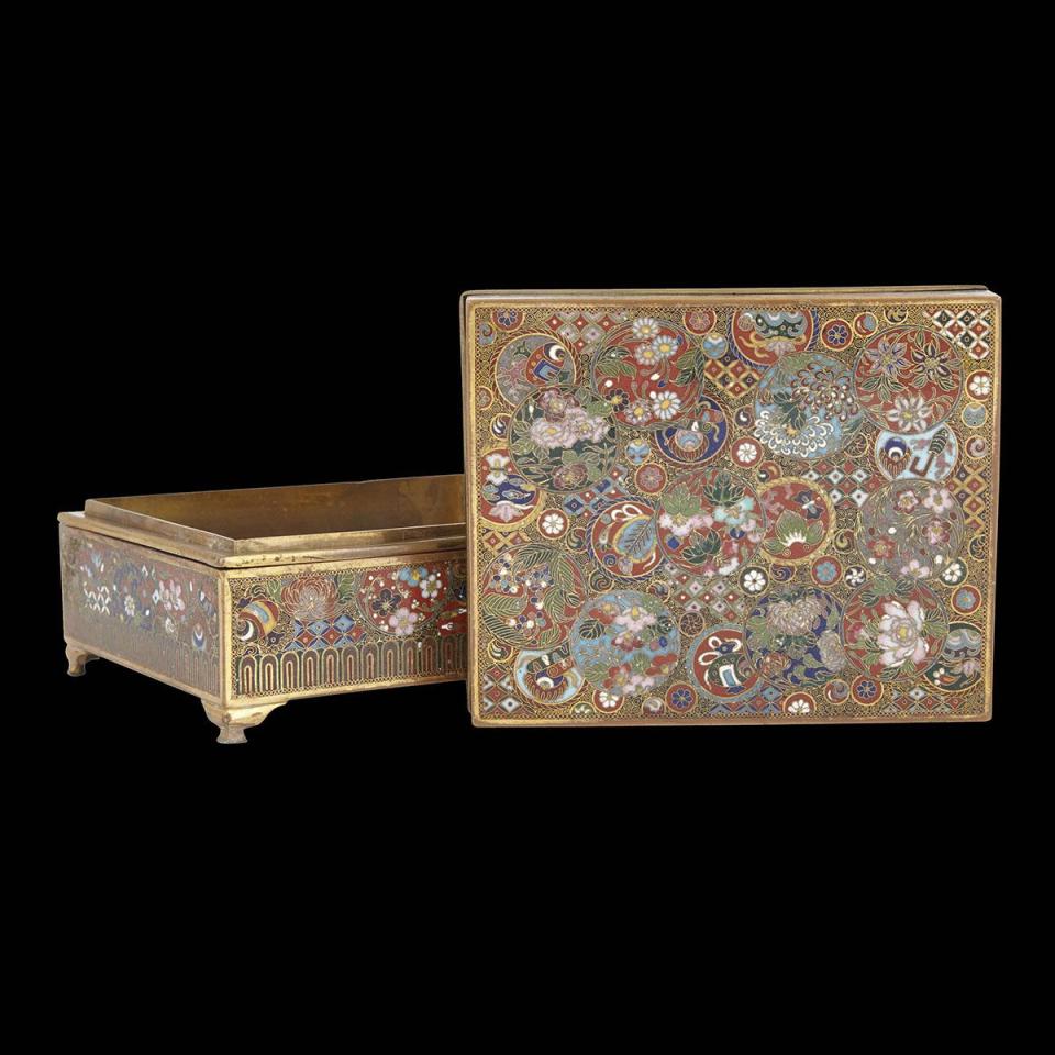 A Finely Wired Millefleur Japanese Cloisonné  Box, Meiji Period