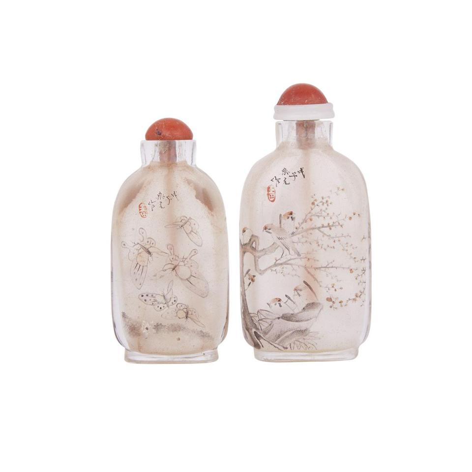 Two Interior Painted Glass Snuff Bottles by Zhou Leyuan, Cyclically Dated to 1888 