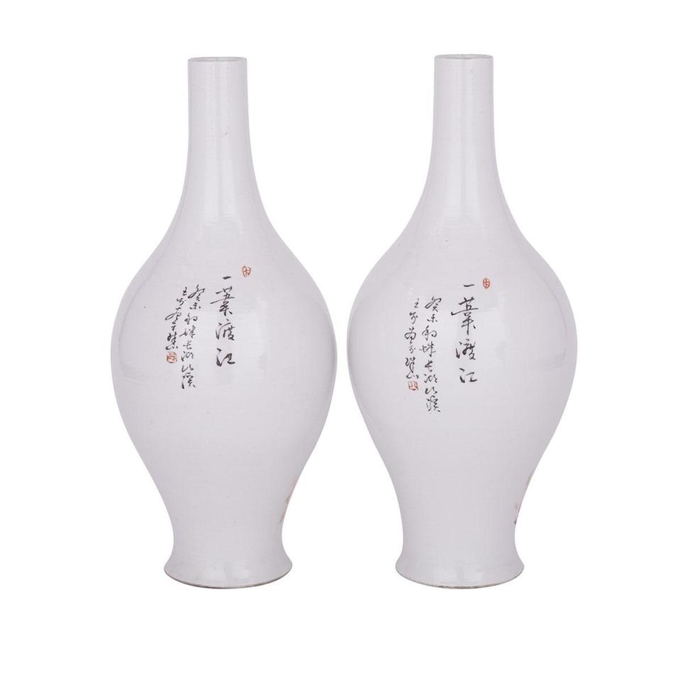 Pair of Iron Red ‘Standing Damo’ ’Vases, Possibly by Wang Bu (1898-1968), Republican Period