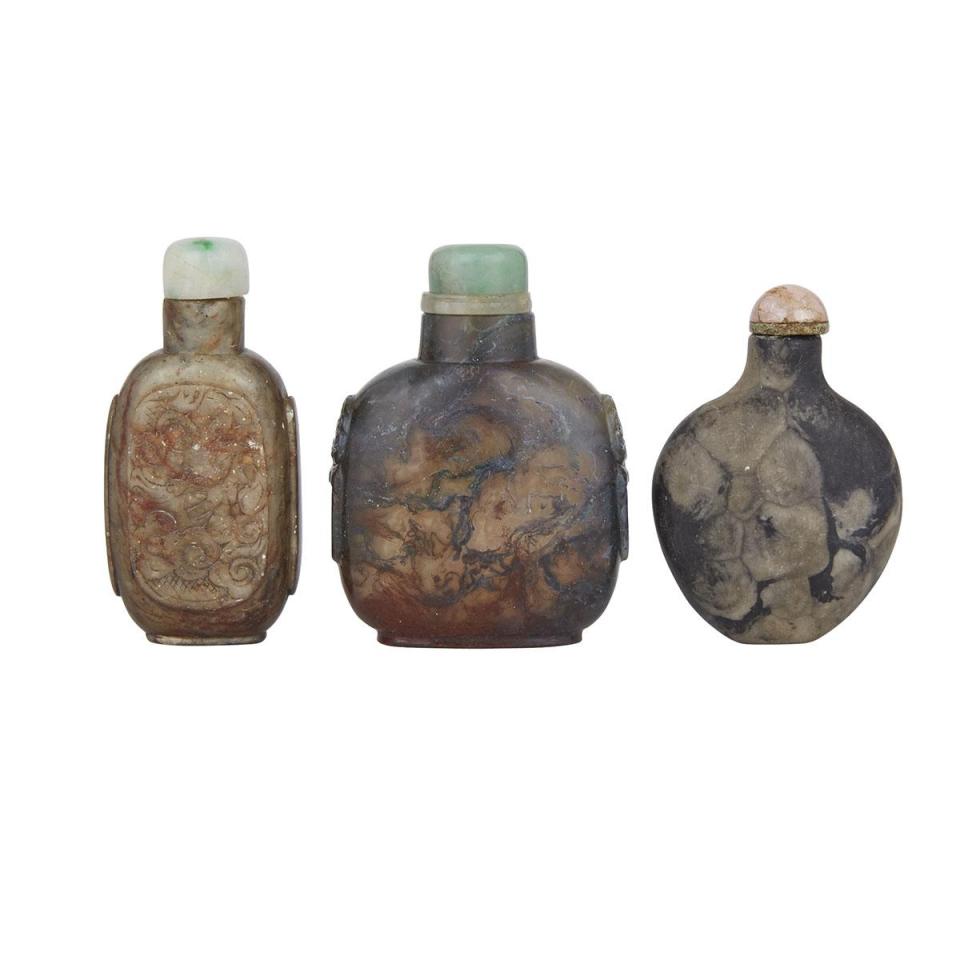 Three Hardstone Snuff Bottles, 19th Century