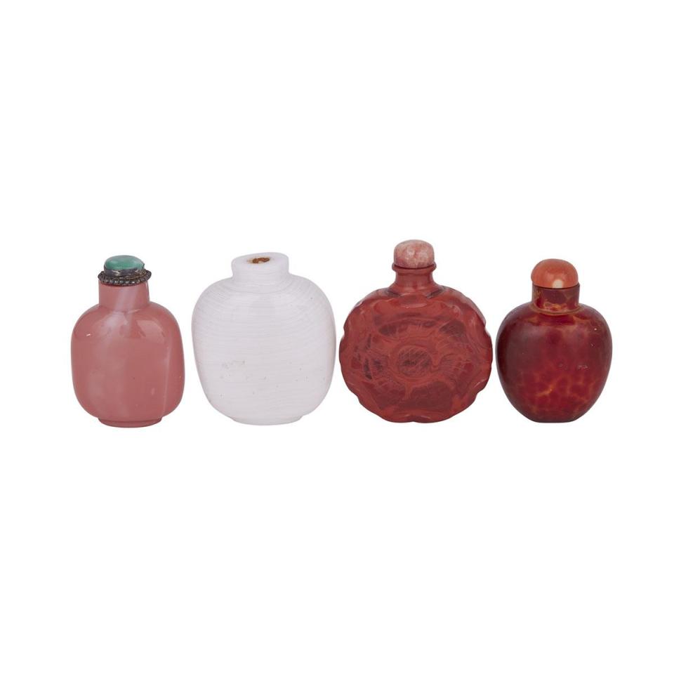 A Group of Four Peking Glass Snuff Bottles, 19th Century