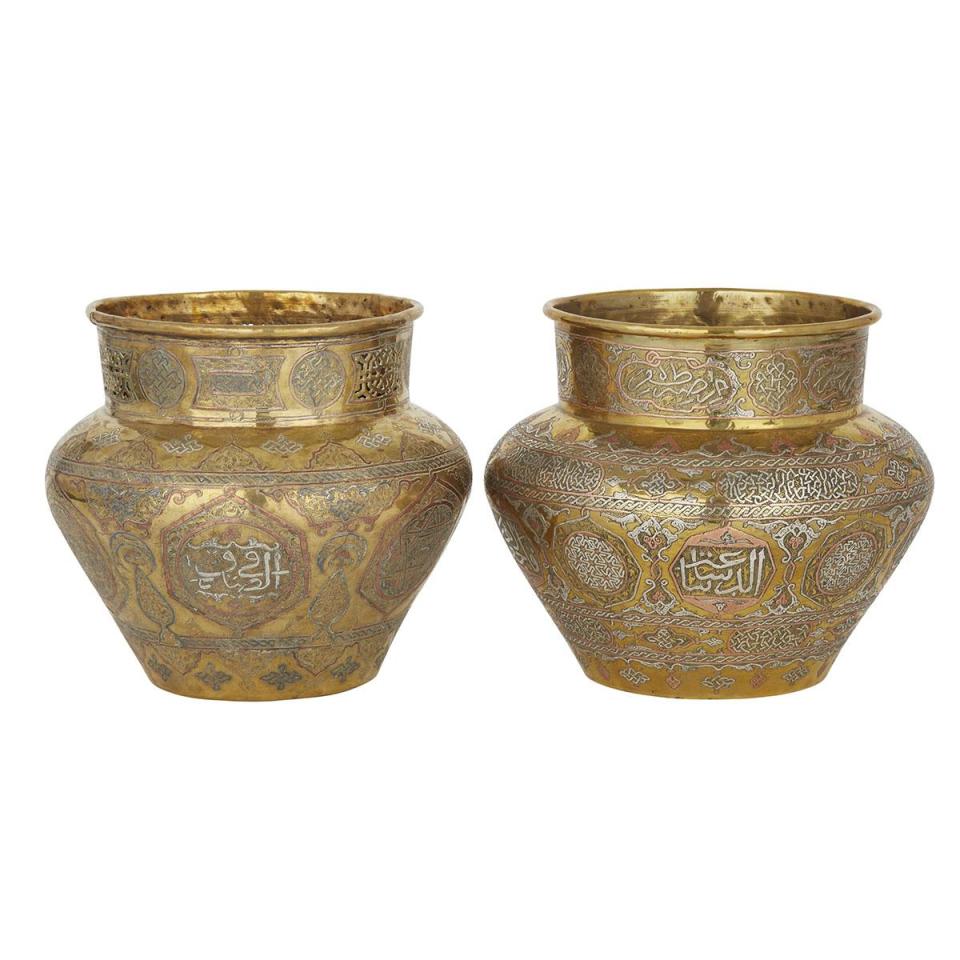 Two Silver and Copper Inlaid Brass Vessels, Probably Damascus, Ottoman Syria, 19th Century