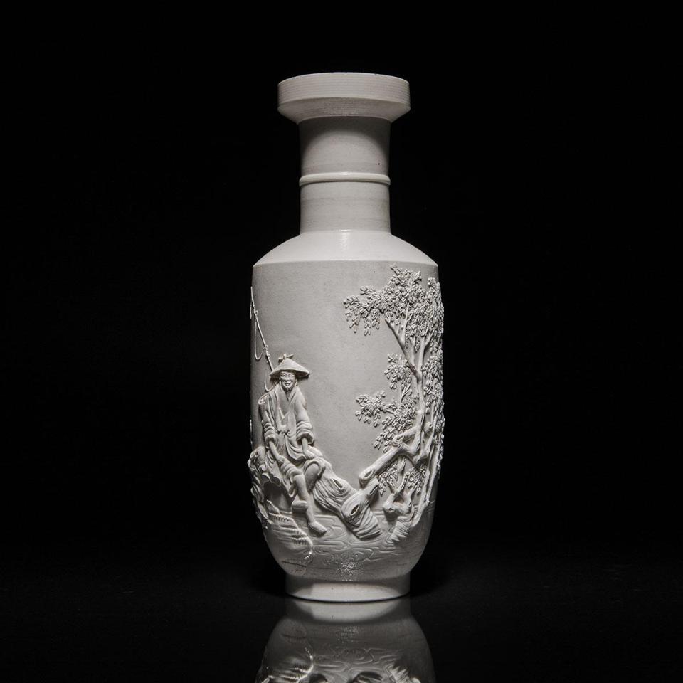 A Fine and Rare Biscuit Glazed Fisherman Vase