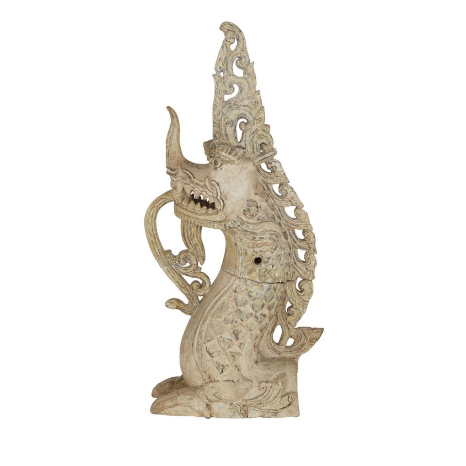 Sawankhalok Brown-and-Pearl Pottery Model of Mythical Serpent, Naga, 15th/16th Century