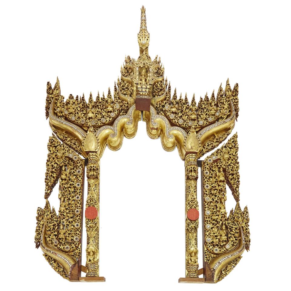 A Mandalay-Style Massive Gilt Wood Carved Buddha’s Throne, Burmese, 18th/19th Century