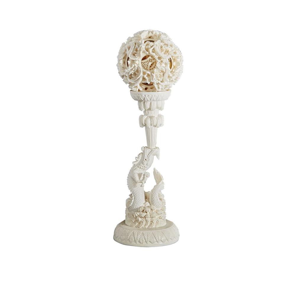 A Finely Carved Ivory Dragon Puzzle Ball, Early 20th Century