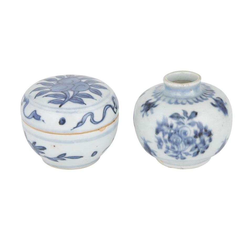 Two Small Blue and White Vessels, Ming Wanli Period