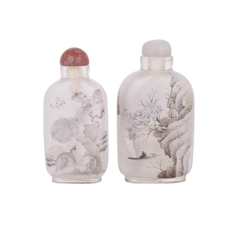Two Interior Painted Glass Snuff Bottles by Yang Yutian, Cyclically Dated to 1898