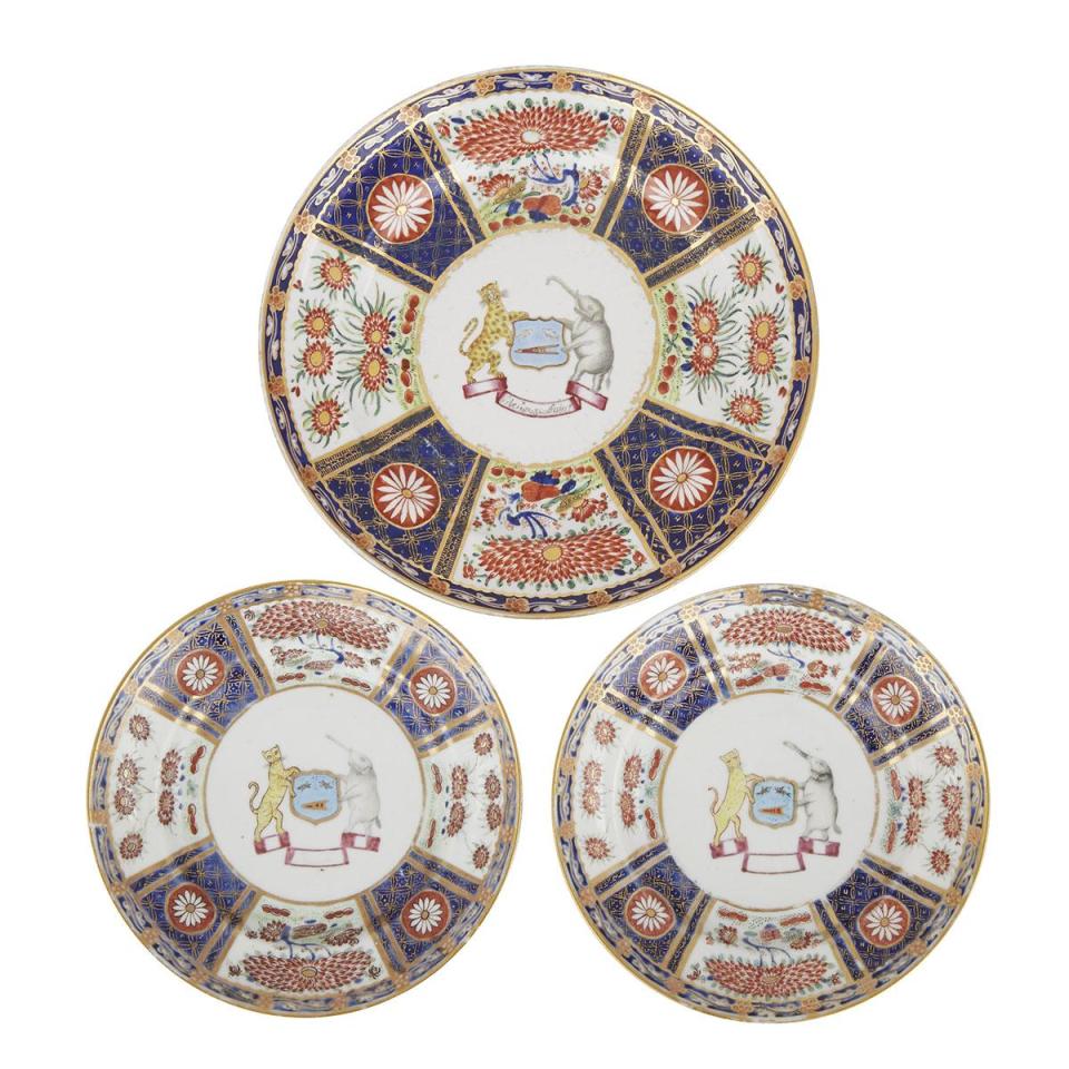 A Chinese Export Armorial Plate With A Pair of Saucers, Indian Market, Jiaqing Period, Circa 1820