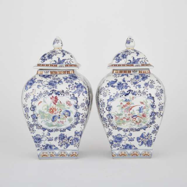 Pair of Chinese Garden Scene Covered Jars