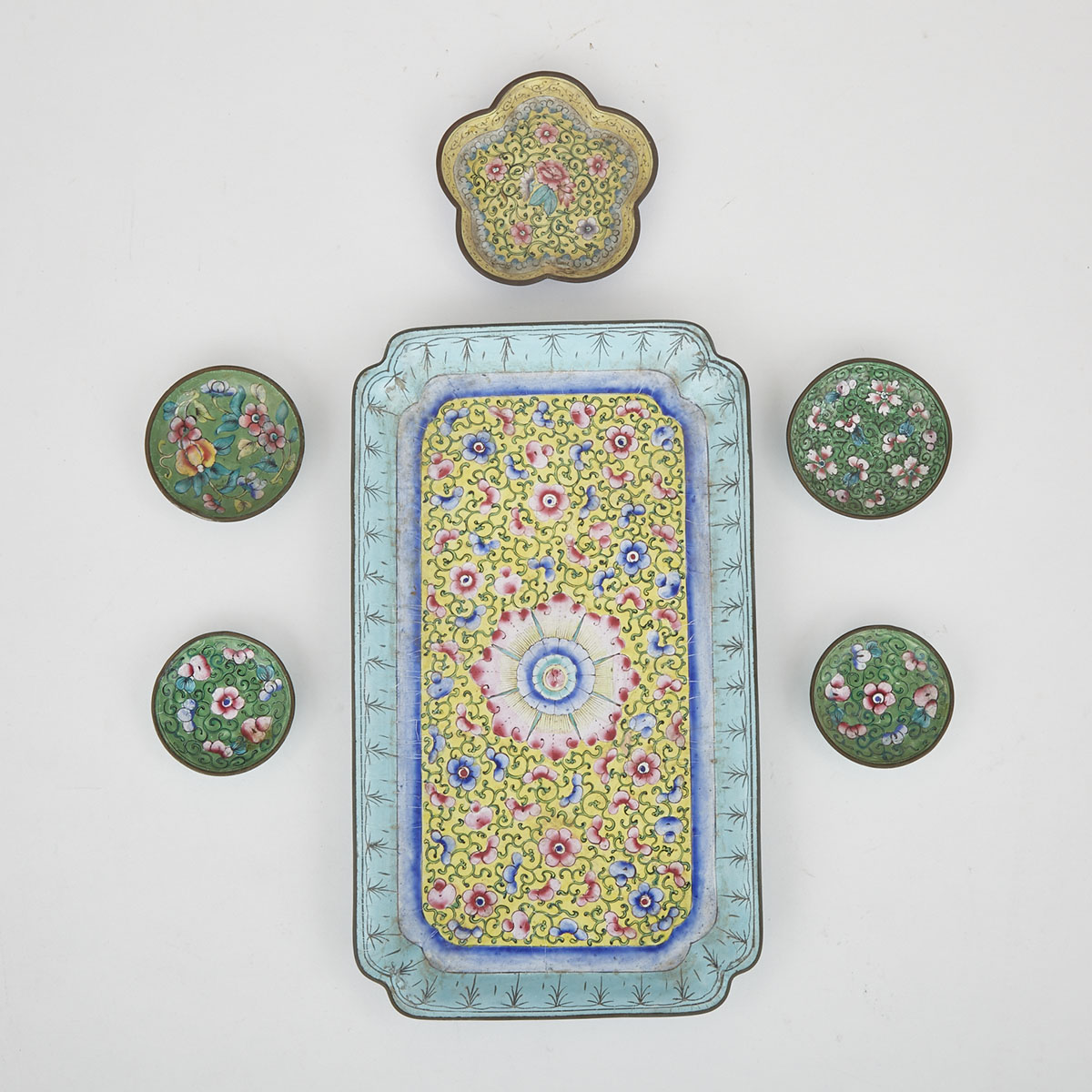 Six Pieces of Painted Enamel on Copper, 19th Century 