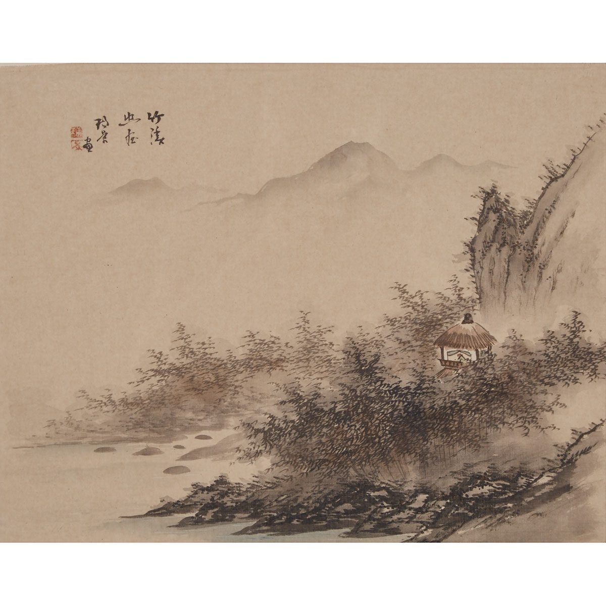 Chinese Watercolour of Scholar Retreat