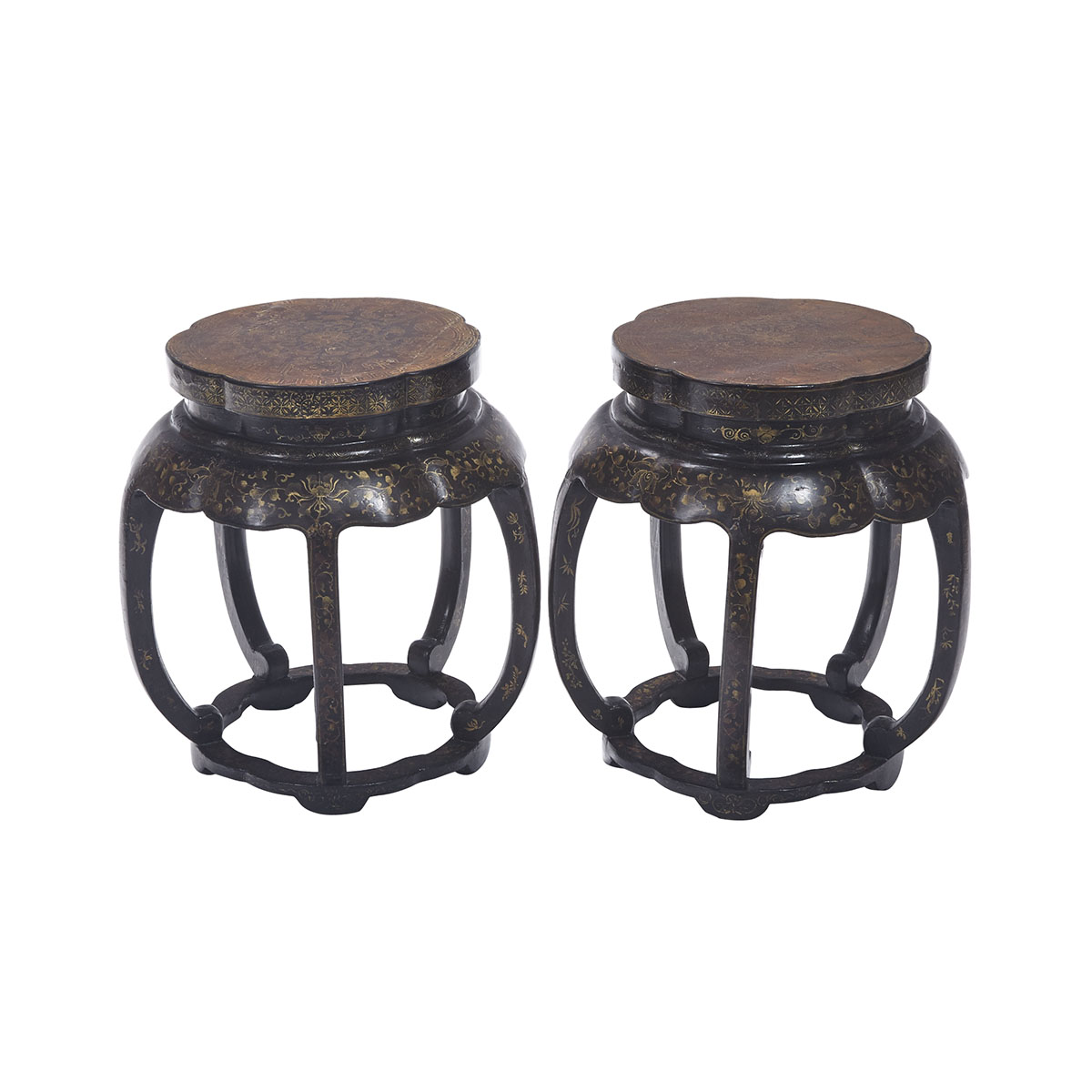 Pair of Gilt Lacquer Drum Stools, 18th/19th Century