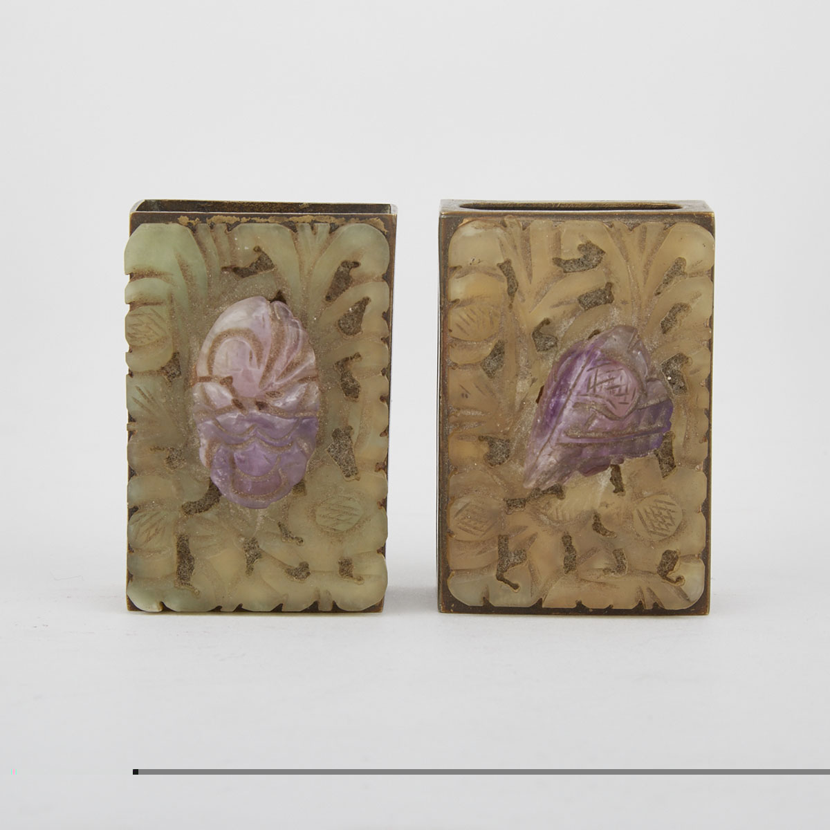Two Jade Inlaid Matchbox Covers, 19th Century