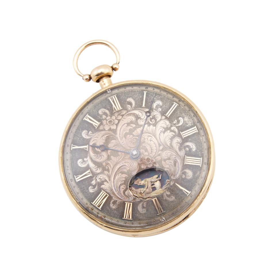 French 19th Century Keywind, Openface Pocket Watch With Repeat And Erotic Automaton