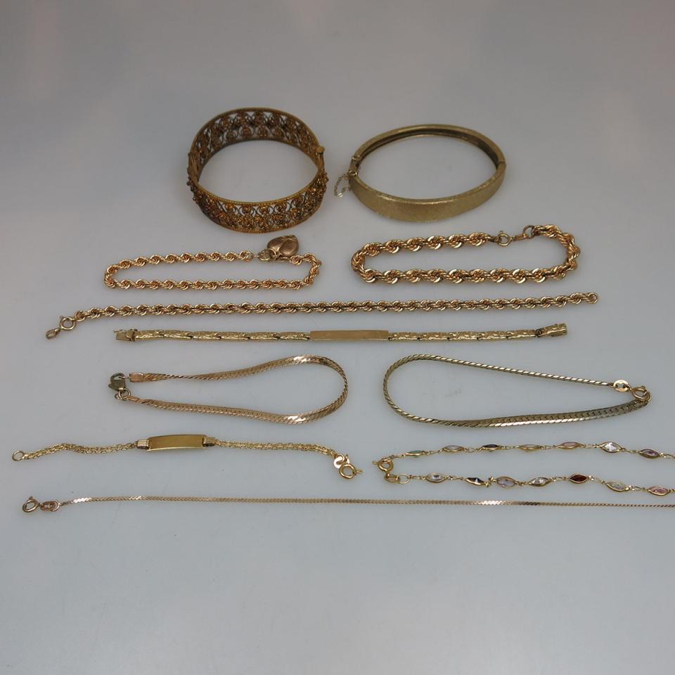 3 x 14k & 8 x 10k Yellow Gold Bangles And Bracelets