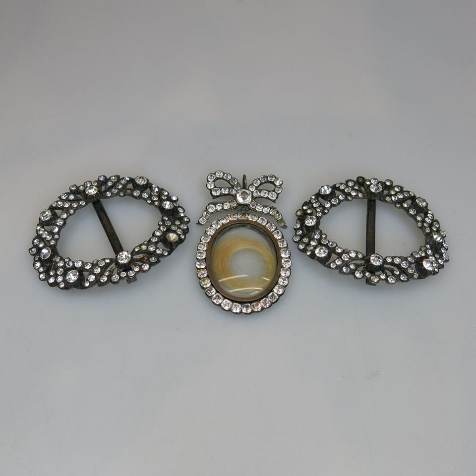 19th Century Silver Pendant And Pair Of Buckles