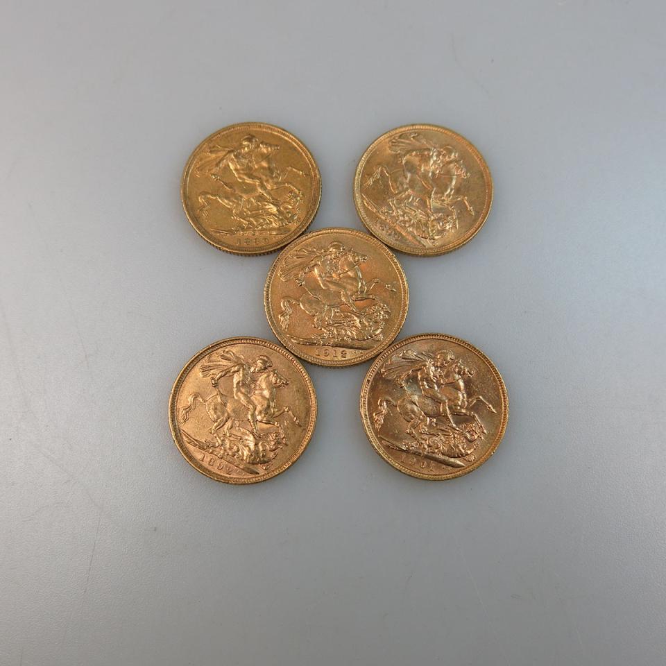 Five Australian Gold Sovereigns