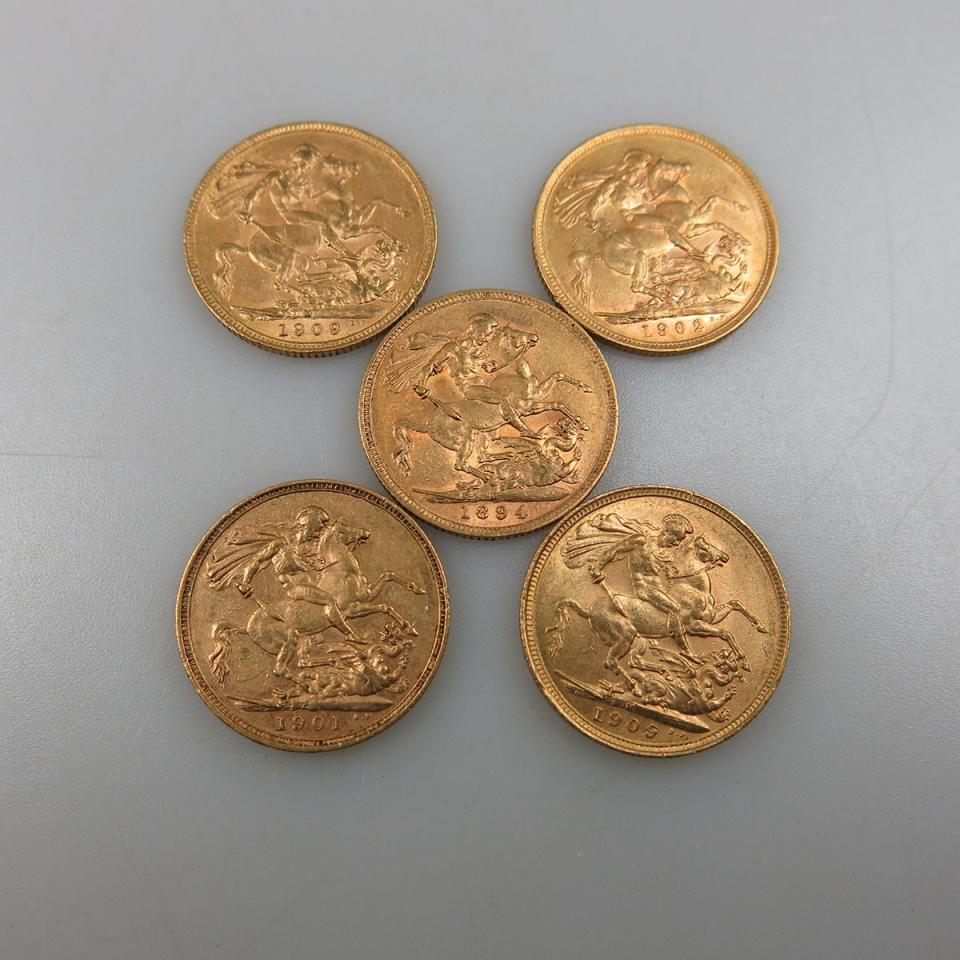 Five Melbourne Australia Gold Sovereigns
