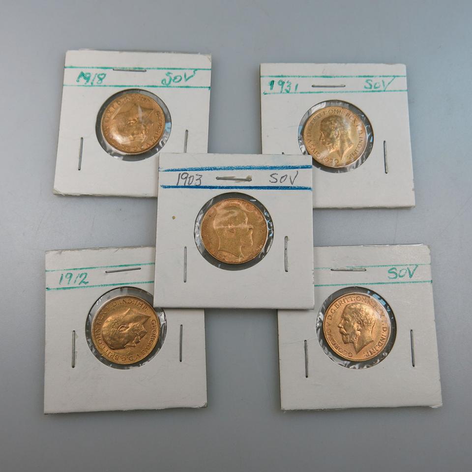 Five Perth Australia Gold Sovereigns