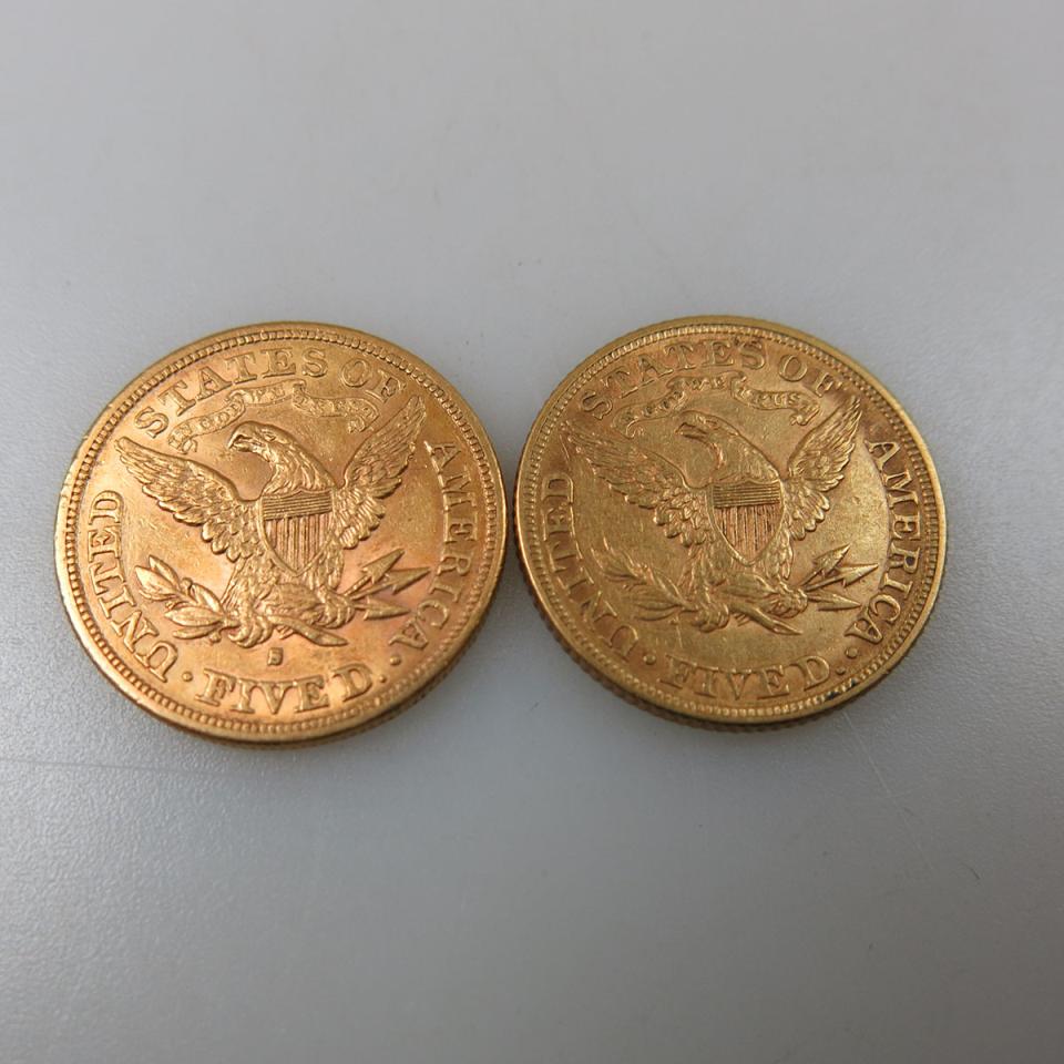 Two American $5 Gold Half Eagles