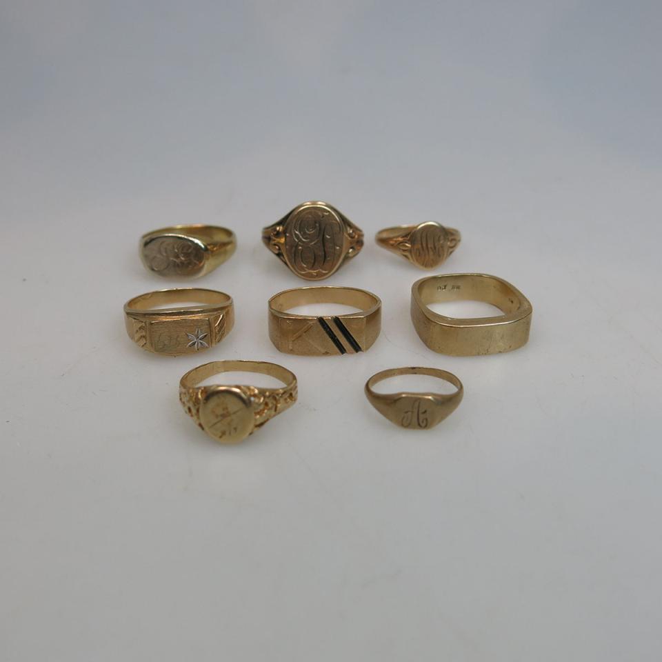 8 x 10k Yellow Gold Signet Rings