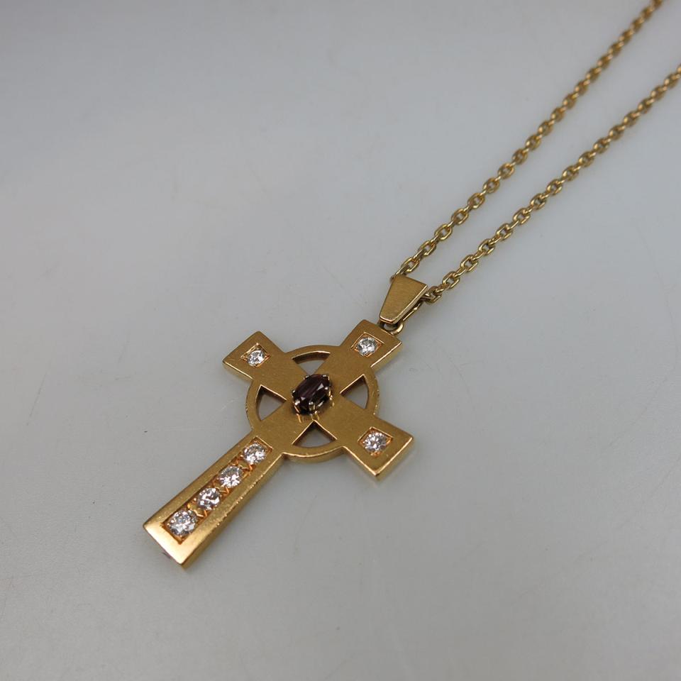 18k Yellow Gold Cross Pendant And Endless Chain 
