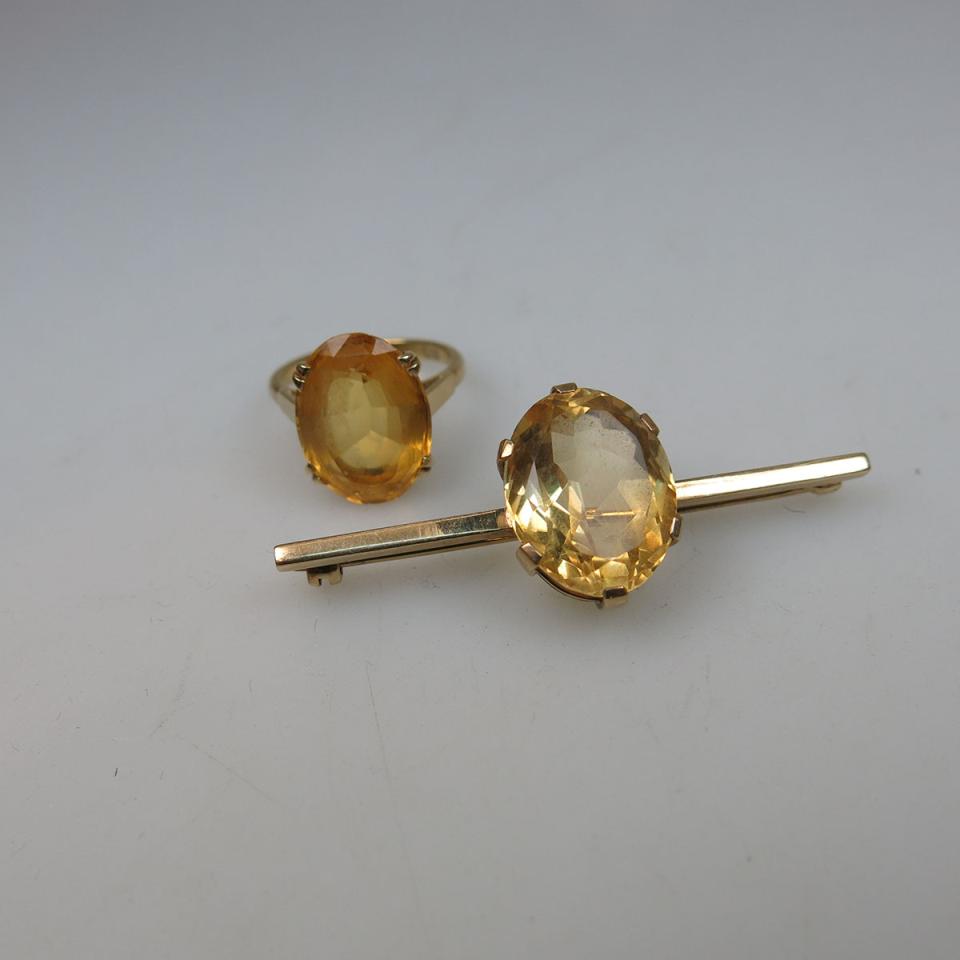 18k Yellow Gold Ring And 9k Yellow Gold Bar Pin