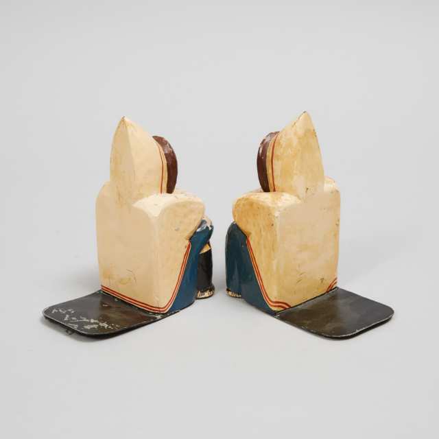 Pair of Grenfell Labrador Industries Polychromed Wood Figural Bookends, c.1930