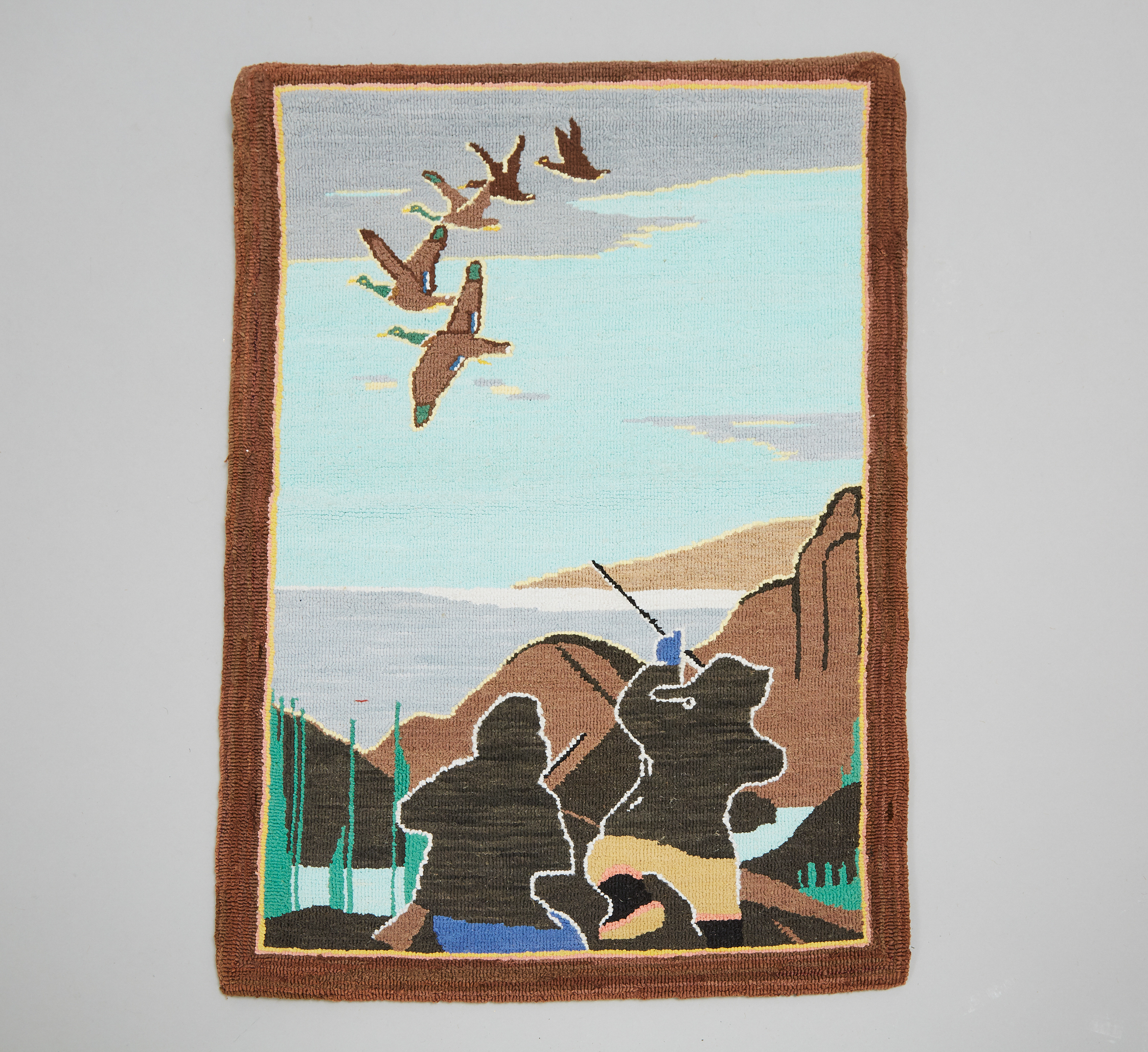 Grenfell Labrador Industries 'Duck Hunting' Hooked Mat, c.1930