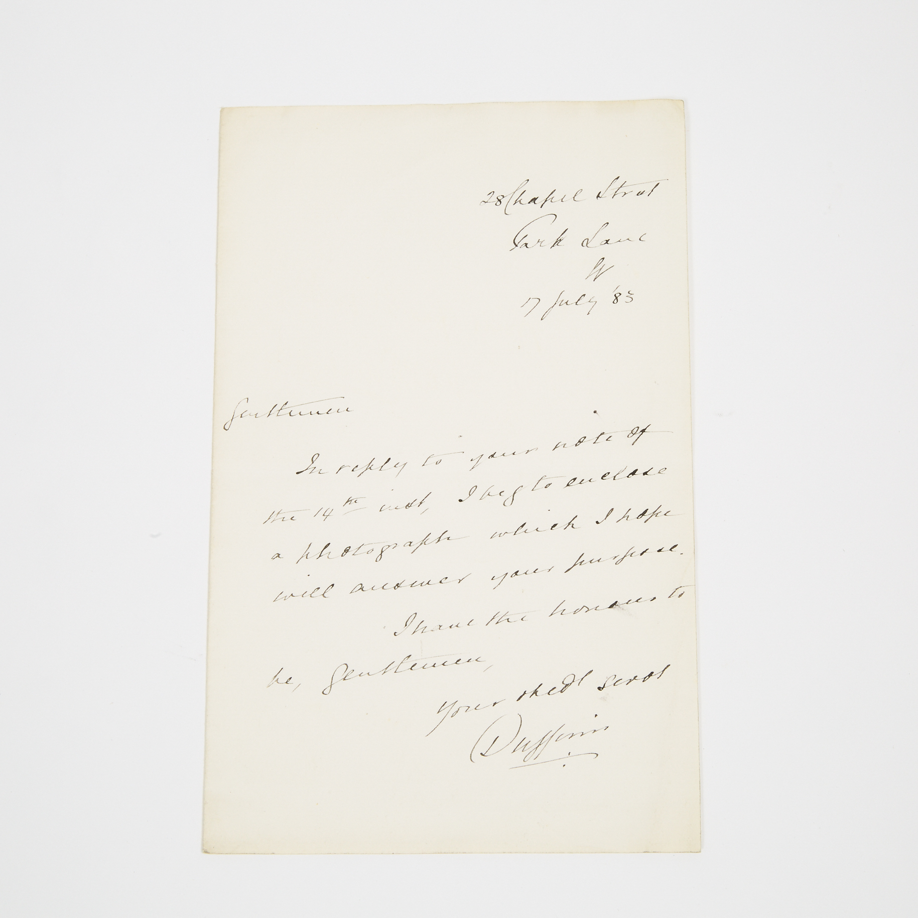 Lord Dufferin Autographed Signed Letter, 17 July, 1883