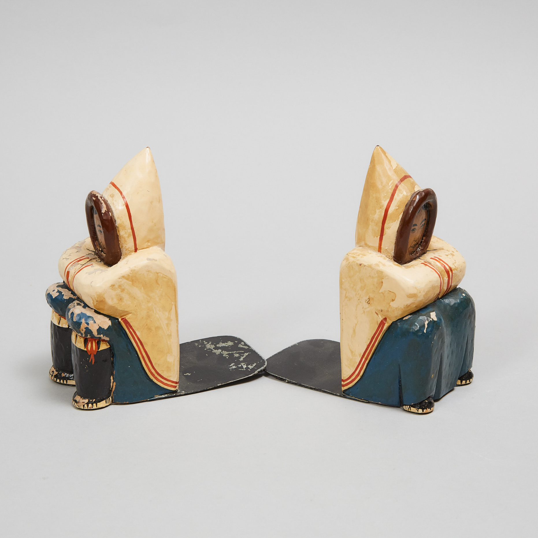 Pair of Grenfell Labrador Industries Polychromed Wood Figural Bookends, c.1930