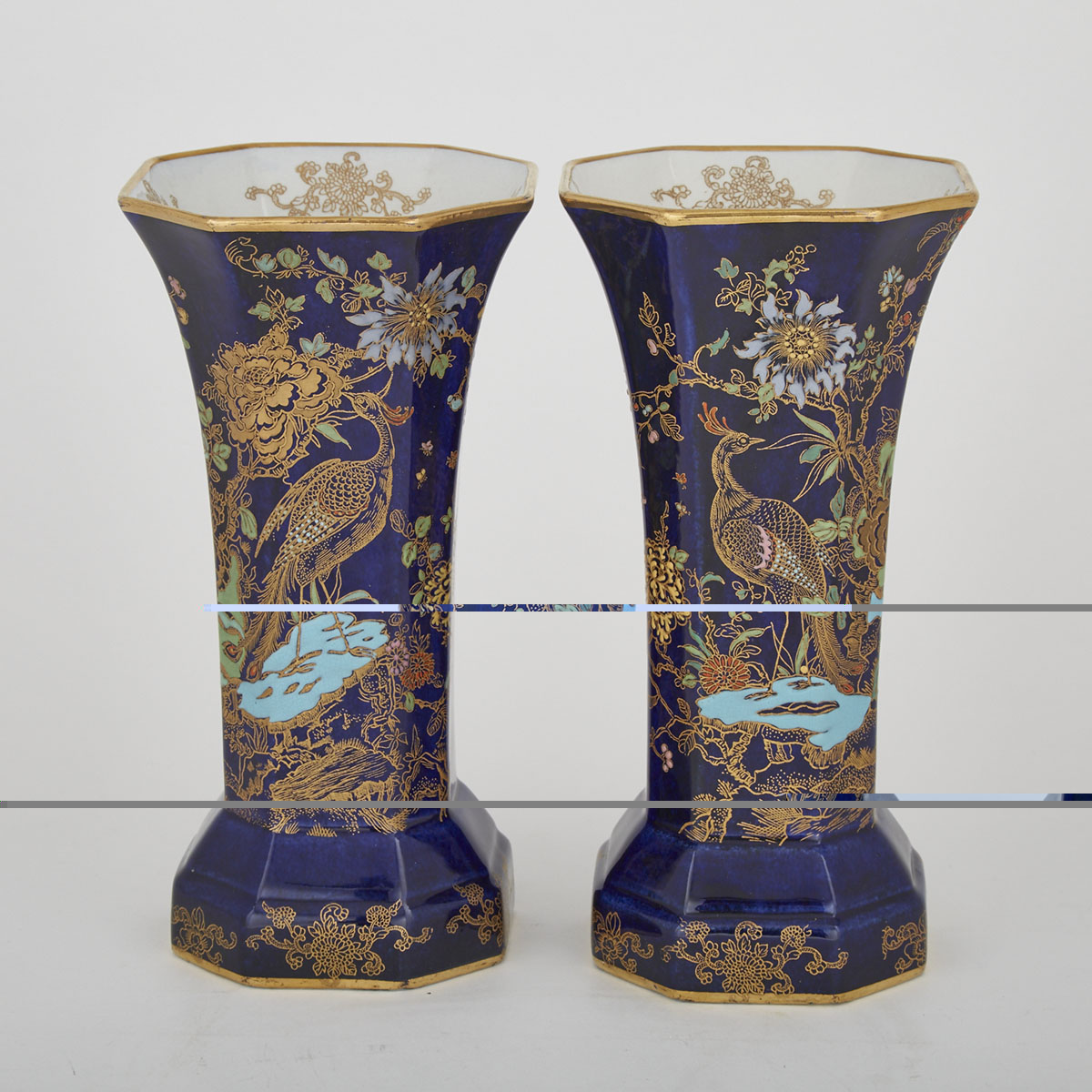 Pair of Carlton Ware ‘Kang He Rockery and Pheasant’ Vases, 20th century