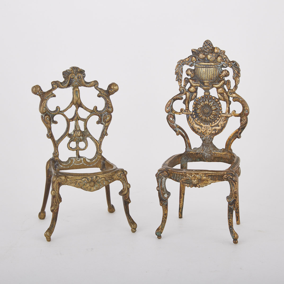 Two Austrian Miniature Gilt Bronze Side Chairs, c.1900
