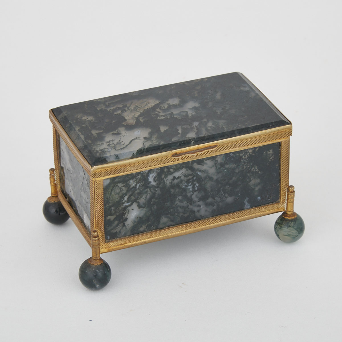 Italian Moss Agate Panelled Trinket Box, c.1900