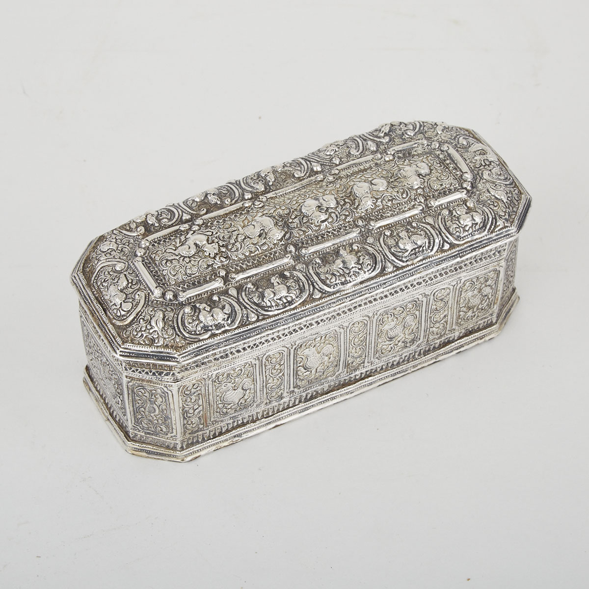 Burmese Silver Octagonal Covered Box, late 19th century