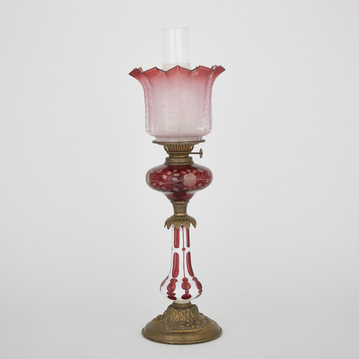 Victorian Cased Red Glass Banquet Lamp, c.1870