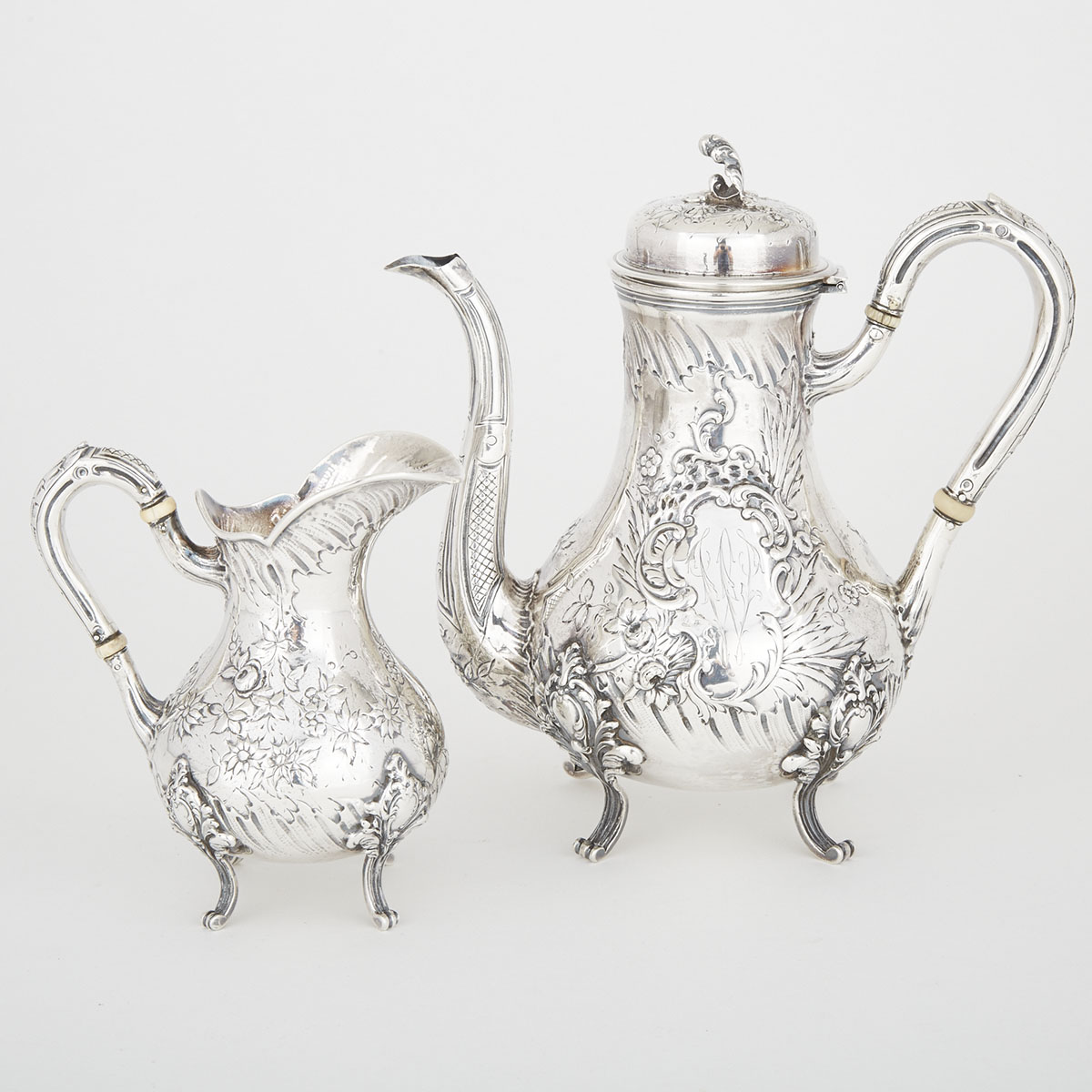 French Silver Coffee Pot and Milk Jug, Paris, late 19th century