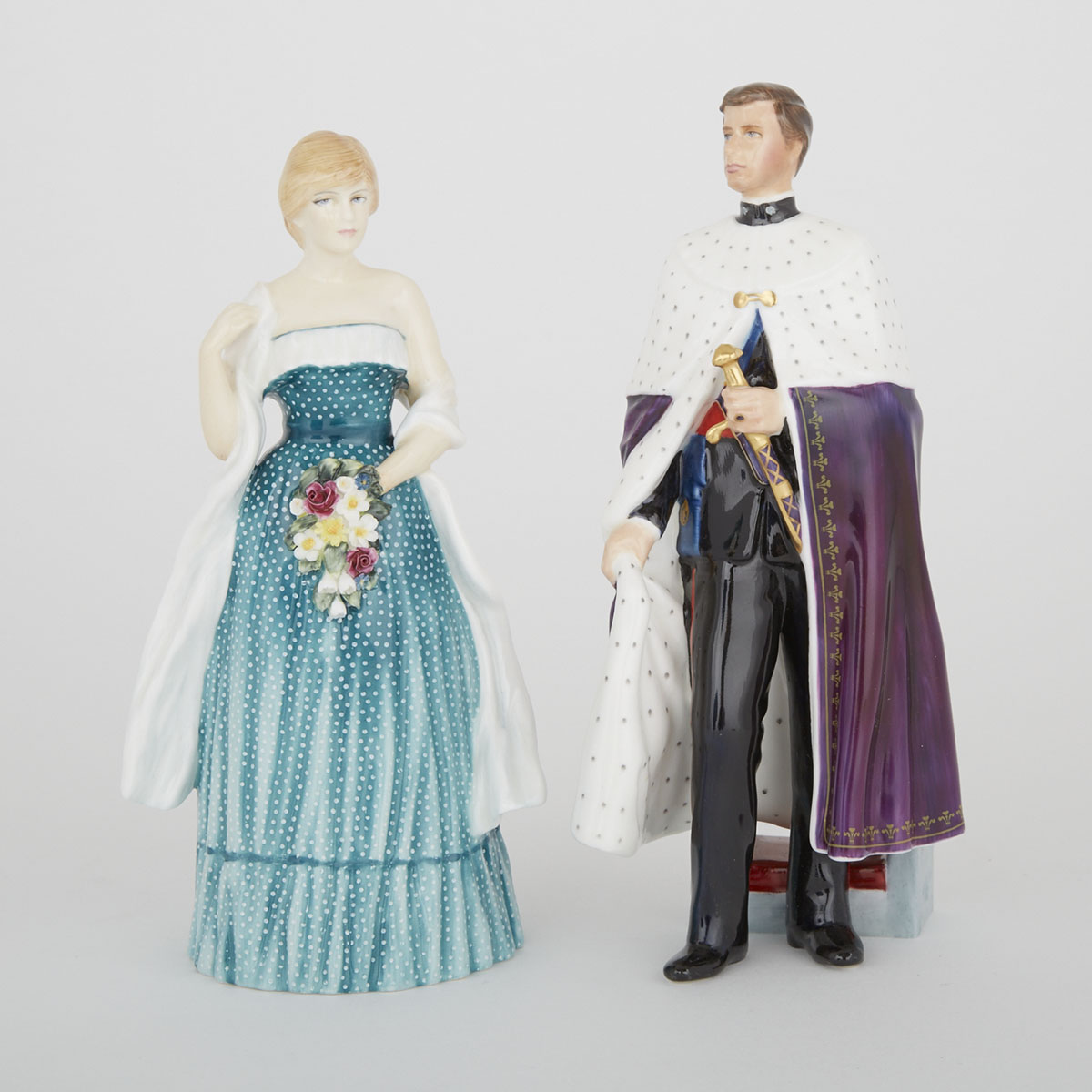 Two Royal Doulton Portrait Figures of H.R.H. The Prince of Wales and Lady Diana Spencer, c.1981