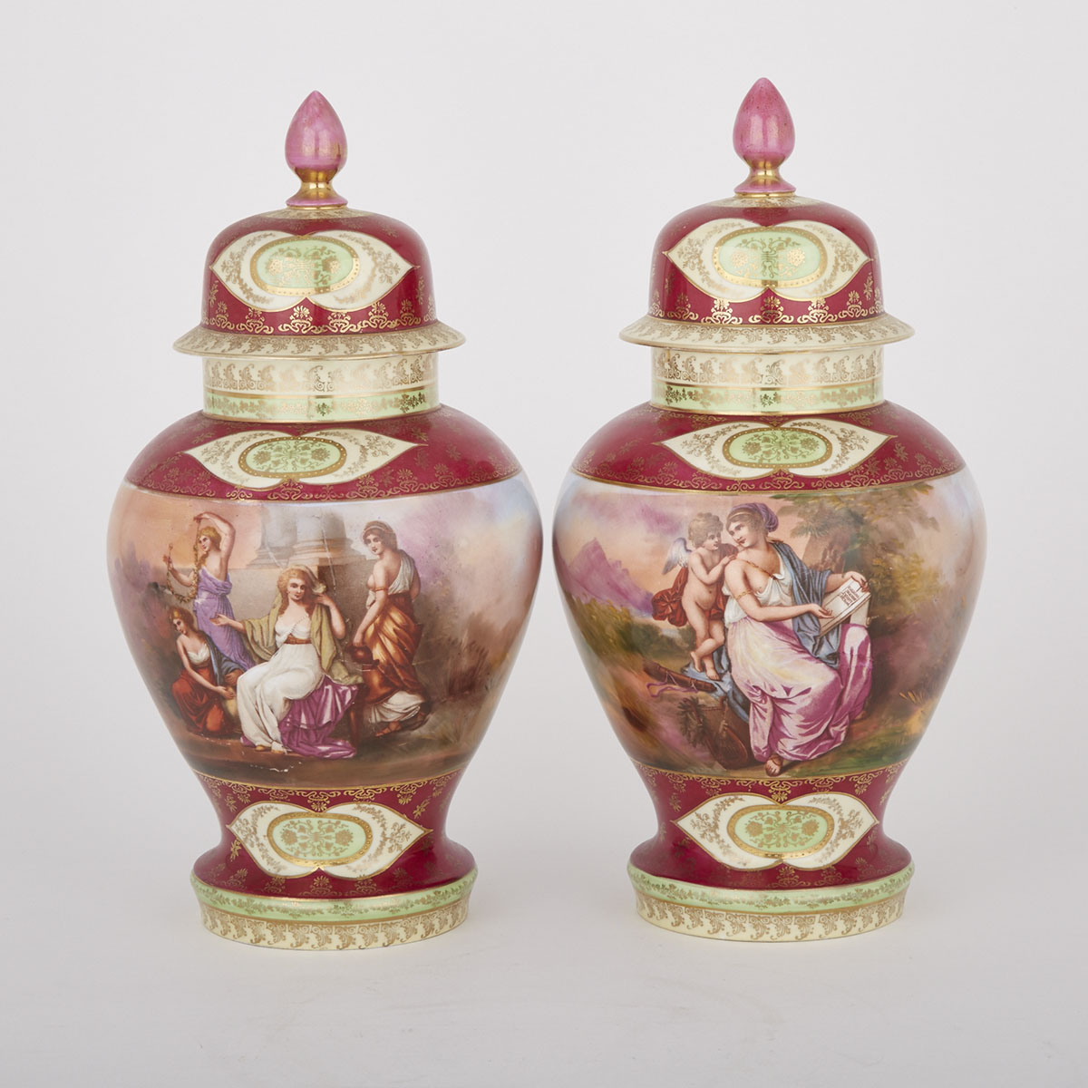 Pair of ‘Vienna’ Covered Vases, early 20th century
