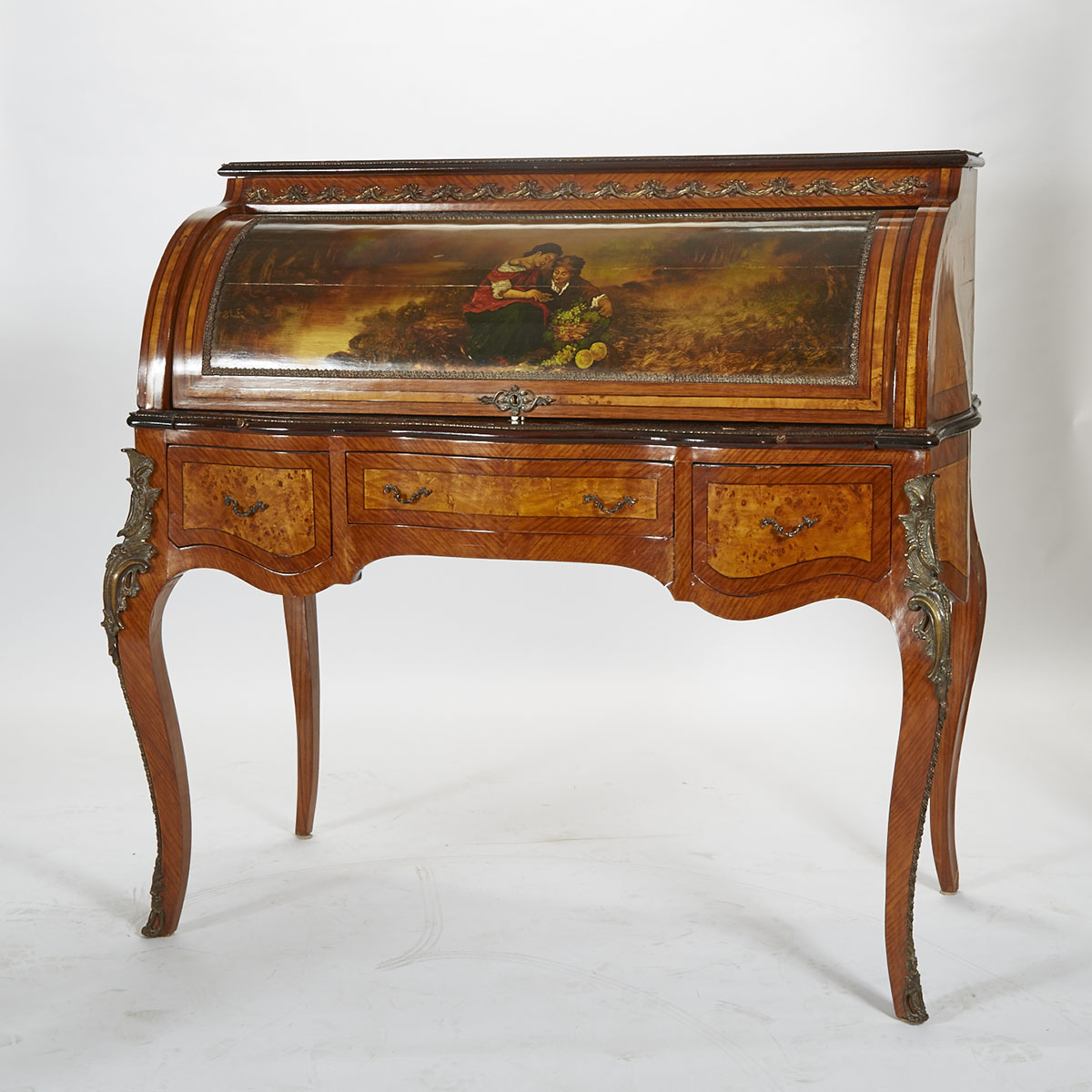 Louis XV Style Ormolu Mounted Parquetry Desk (Bureau-a-Cylindre), c.1900