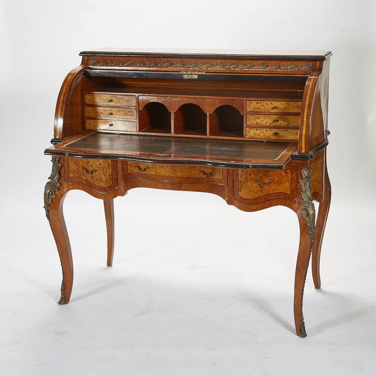 Louis XV Style Ormolu Mounted Parquetry Desk (Bureau-a-Cylindre), c.1900