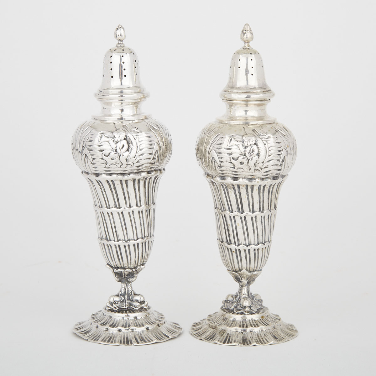 Pair of German Silver Casters, probably Hanau, late 19th century