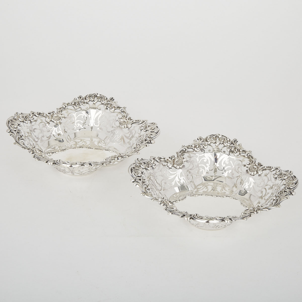 Pair of American Silver Shaped Square Pierced Baskets, Howard & Co., New York, N.Y., 1895