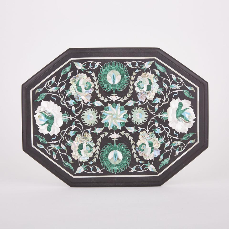 A Finely Inlaid Mother of Pearl and Malachite Plaque 