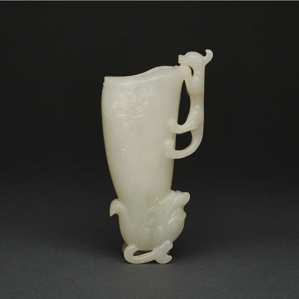 A White Jade Rhyton Cup with Chilongs