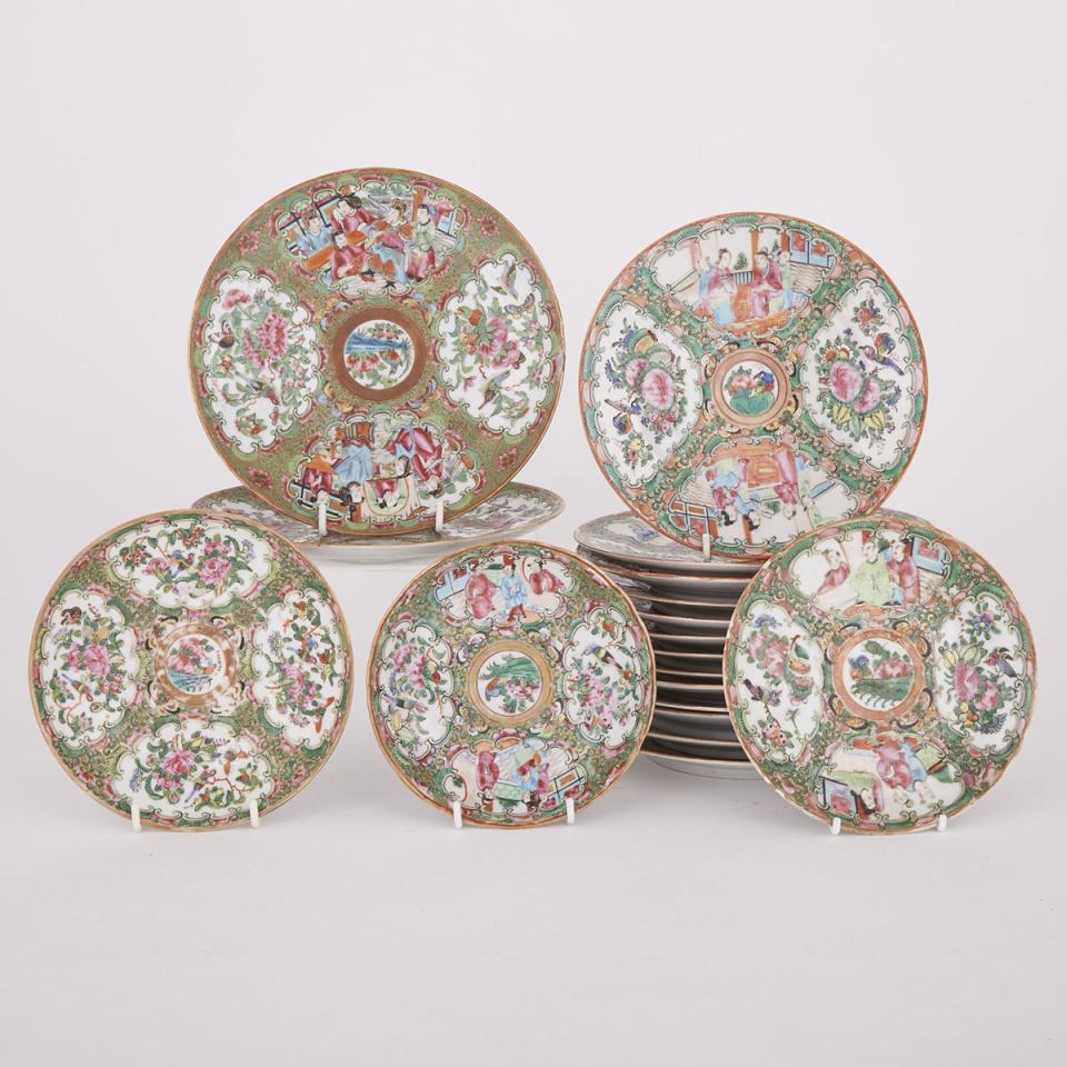 A Group of Eighteen Rose Medallion Dishes, 19th/20th Century
